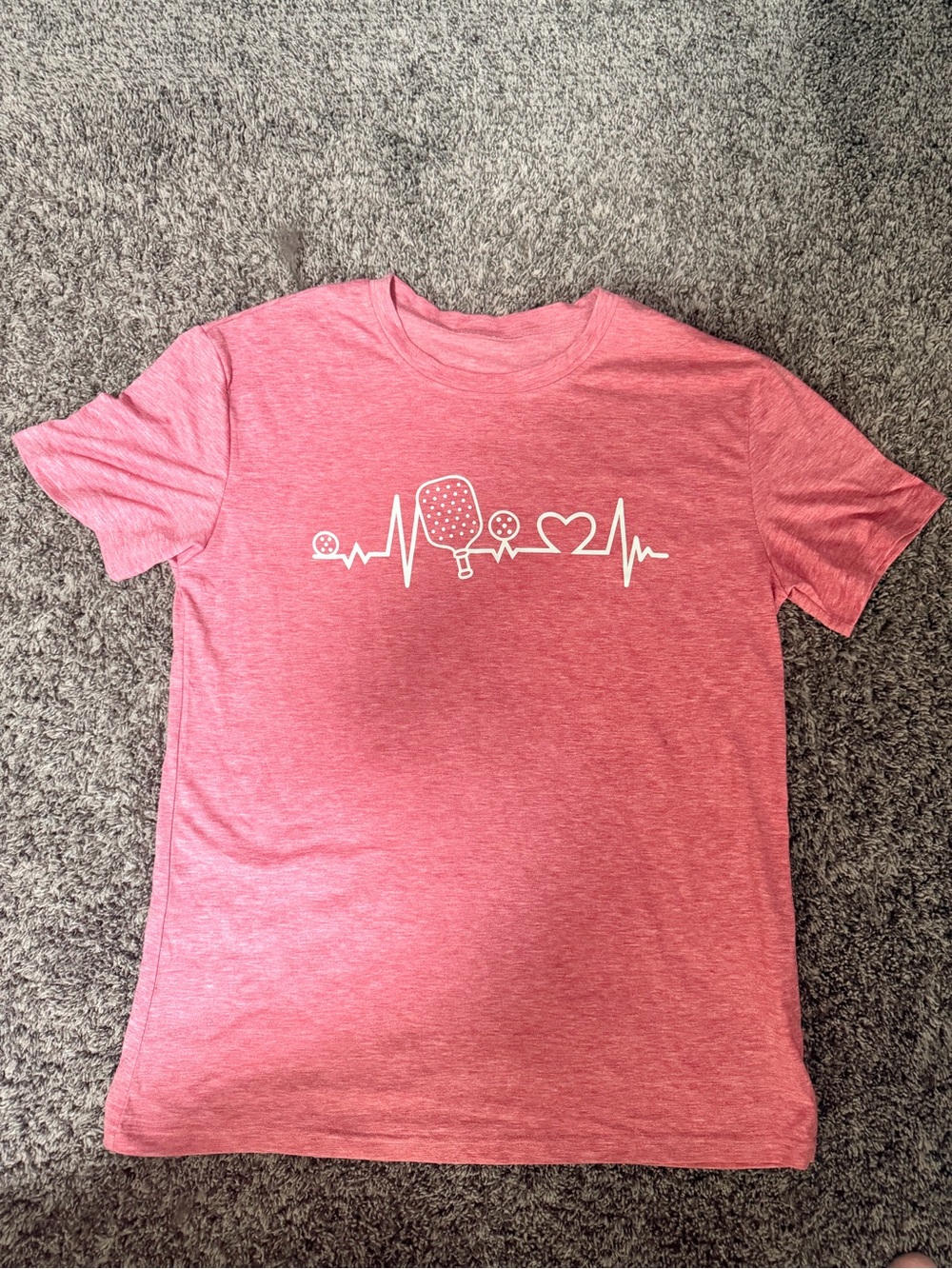 Pickleball Heartbeat Graphic T-Shirt Pink Heather Tee Size Large